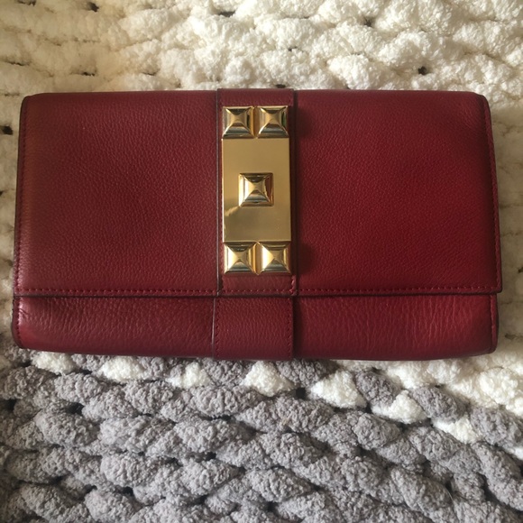 Vince Camuto Leather Louise Clutch Red Gold - Picture 2 of 6